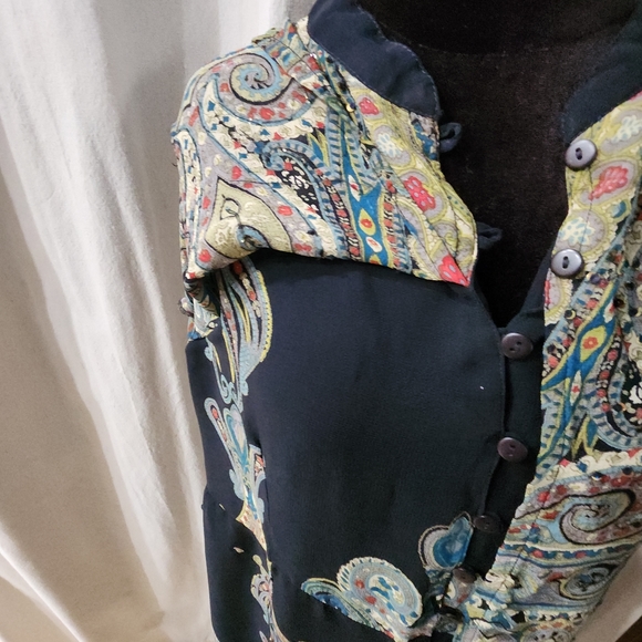 Rene Derby Top Tunic Cape Cover Womens  Multicolor Paisley Print Sequins - Picture 15 of 15